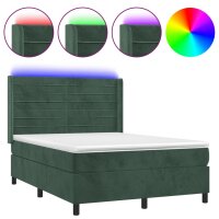 vidaXL Boxspringbett mit Matratze &amp; LED Dunkelgr&uuml;n 140x190 cm Samt