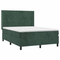 vidaXL Boxspringbett mit Matratze &amp; LED Dunkelgr&uuml;n 140x190 cm Samt