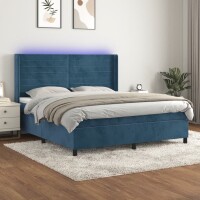 vidaXL Boxspringbett mit Matratze &amp; LED Dunkelblau 160x200 cm Samt