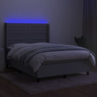 vidaXL Boxspringbett mit Matratze &amp; LED Hellgrau 140x200 cm Stoff