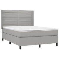 vidaXL Boxspringbett mit Matratze &amp; LED Hellgrau 140x200 cm Stoff