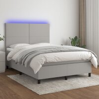 vidaXL Boxspringbett mit Matratze &amp; LED Hellgrau 140x200 cm Stoff