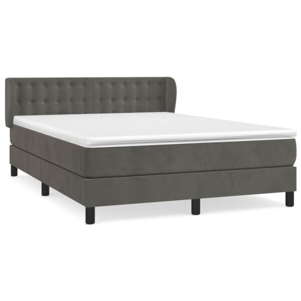 vidaXL Boxspringbett mit Matratze Dunkelgrau 140x190 cm Samt