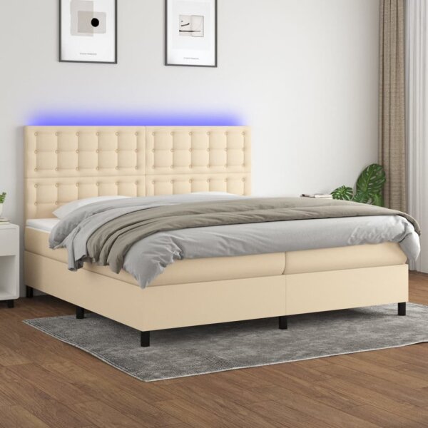 vidaXL Boxspringbett mit Matratze &amp; LED Creme 200x200 cm Stoff