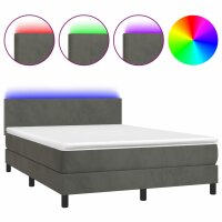 WOWONA Boxspringbett mit Matratze &amp; LED Dunkelgrau 140x190 cm Samt