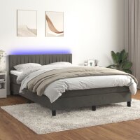 vidaXL Boxspringbett mit Matratze &amp; LED Dunkelgrau 140x190 cm Samt