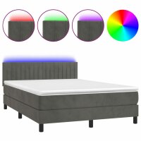 vidaXL Boxspringbett mit Matratze &amp; LED Dunkelgrau 140x190 cm Samt