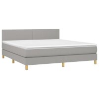 vidaXL Boxspringbett mit Matratze &amp; LED Hellgrau 180x200 cm Stoff