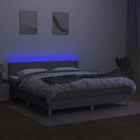 vidaXL Boxspringbett mit Matratze &amp; LED Hellgrau 180x200 cm Stoff