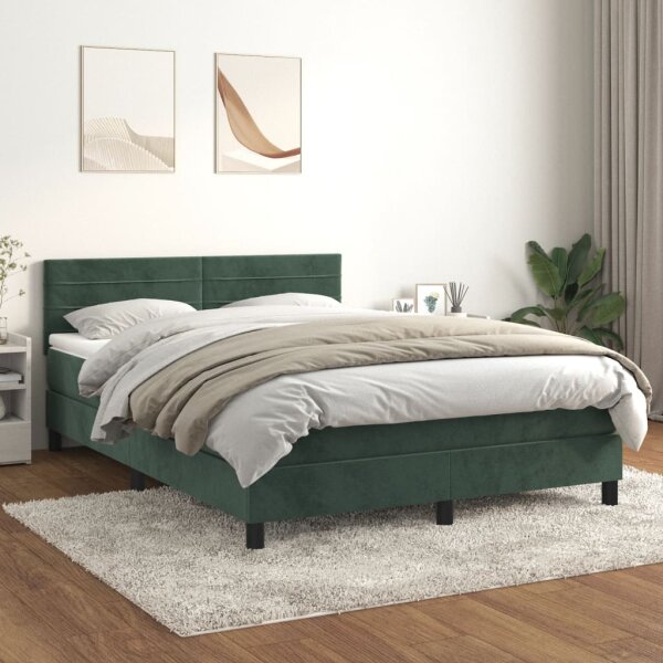 vidaXL Boxspringbett mit Matratze Dunkelgr&uuml;n 140x200 cm Samt