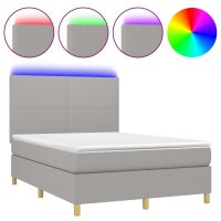 vidaXL Boxspringbett mit Matratze &amp; LED Hellgrau 140x190 cm Stoff