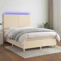 vidaXL Boxspringbett mit Matratze &amp; LED Creme 140x190 cm Stoff