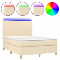 vidaXL Boxspringbett mit Matratze &amp; LED Creme 140x190 cm Stoff