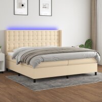 vidaXL Boxspringbett mit Matratze &amp; LED Creme 200x200 cm Stoff