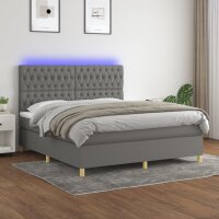 vidaXL Boxspringbett mit Matratze &amp; LED Dunkelgrau 180x200 cm Stoff