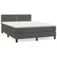 vidaXL Boxspringbett mit Matratze Dunkelgrau 140x190 cm Samt