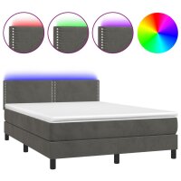 vidaXL Boxspringbett mit Matratze &amp; LED Dunkelgrau 140x190 cm Samt