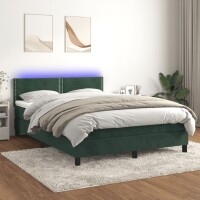 vidaXL Boxspringbett mit Matratze &amp; LED Dunkelgr&uuml;n 140x200 cm Samt