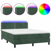 vidaXL Boxspringbett mit Matratze &amp; LED Dunkelgr&uuml;n 140x200 cm Samt