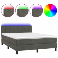 vidaXL Boxspringbett mit Matratze &amp; LED Dunkelgrau 140x190 cm Samt