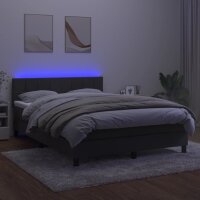 vidaXL Boxspringbett mit Matratze &amp; LED Dunkelgrau 140x190 cm Samt