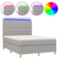 vidaXL Boxspringbett mit Matratze &amp; LED Hellgrau 140x190 cm Stoff