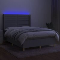 vidaXL Boxspringbett mit Matratze &amp; LED Hellgrau 140x190 cm Stoff