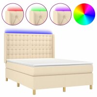 vidaXL Boxspringbett mit Matratze &amp; LED Creme 140x190 cm Stoff