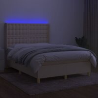 vidaXL Boxspringbett mit Matratze &amp; LED Creme 140x190 cm Stoff