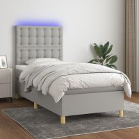 vidaXL Boxspringbett mit Matratze &amp; LED Hellgrau 80x200 cm Stoff