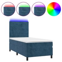 vidaXL Boxspringbett mit Matratze &amp; LED Dunkelblau 100x200 cm Samt