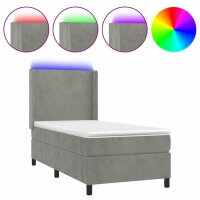 vidaXL Boxspringbett mit Matratze &amp; LED Hellgrau 80x200 cm Samt