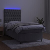 vidaXL Boxspringbett mit Matratze &amp; LED Hellgrau 80x200 cm Samt