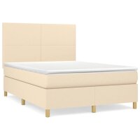 vidaXL Boxspringbett mit Matratze Creme 140x190 cm Stoff