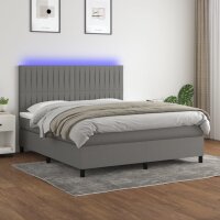 vidaXL Boxspringbett mit Matratze &amp; LED Dunkelgrau 180x200 cm Stoff