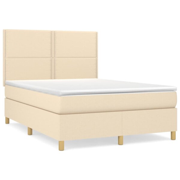 vidaXL Boxspringbett mit Matratze Creme 140x190 cm Stoff