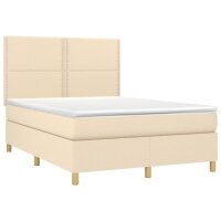 vidaXL Boxspringbett mit Matratze Creme 140x190 cm Stoff