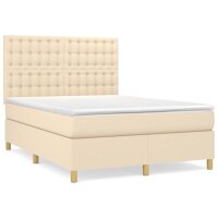 vidaXL Boxspringbett mit Matratze Creme 140x190 cm Stoff