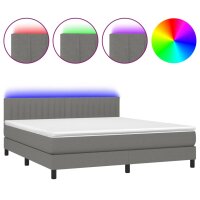 WOWONA Boxspringbett mit Matratze &amp; LED Dunkelgrau 180x200 cm Stoff