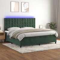 vidaXL Boxspringbett mit Matratze &amp; LED Dunkelgr&uuml;n 200x200 cm Samt