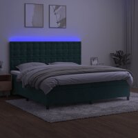 vidaXL Boxspringbett mit Matratze &amp; LED Dunkelgr&uuml;n 200x200 cm Samt