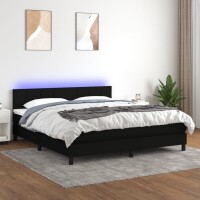 WOWONA Boxspringbett mit Matratze &amp; LED Schwarz 160x200 cm Stoff