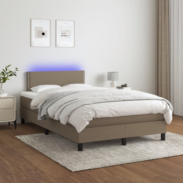 vidaXL Boxspringbett mit Matratze &amp; LED Taupe 120x200 cm Stoff