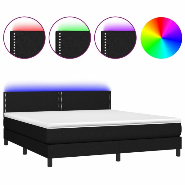 vidaXL Boxspringbett mit Matratze &amp; LED Schwarz 160x200 cm Stoff