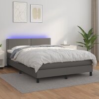 vidaXL Boxspringbett mit Matratze &amp; LED Grau 140x190 cm Kunstleder