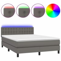 vidaXL Boxspringbett mit Matratze &amp; LED Grau 140x190 cm Kunstleder