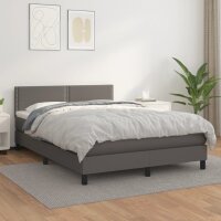 vidaXL Boxspringbett mit Matratze Grau 140x190 cm Kunstleder