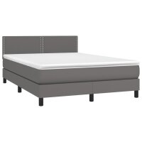 vidaXL Boxspringbett mit Matratze Grau 140x190 cm Kunstleder