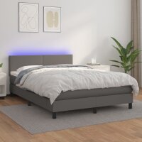 vidaXL Boxspringbett mit Matratze &amp; LED Grau 140x190 cm Kunstleder