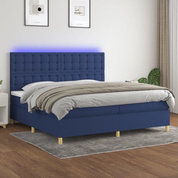 vidaXL Boxspringbett mit Matratze &amp; LED Blau 200x200 cm Stoff